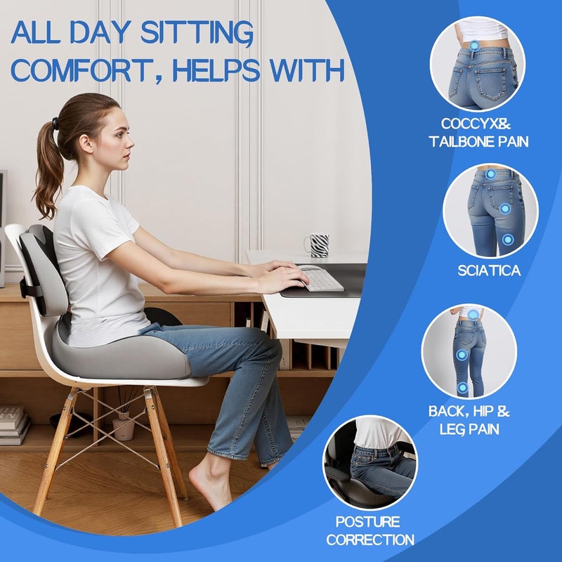 Benazcap X Large Memory Foam Seat Cushion Lumbar Support Pillow for Sciatica & Tailbone Pressure Relief Coccyx Pad for Office Chair, Wheelchair, Car, Home, Office - Image 3